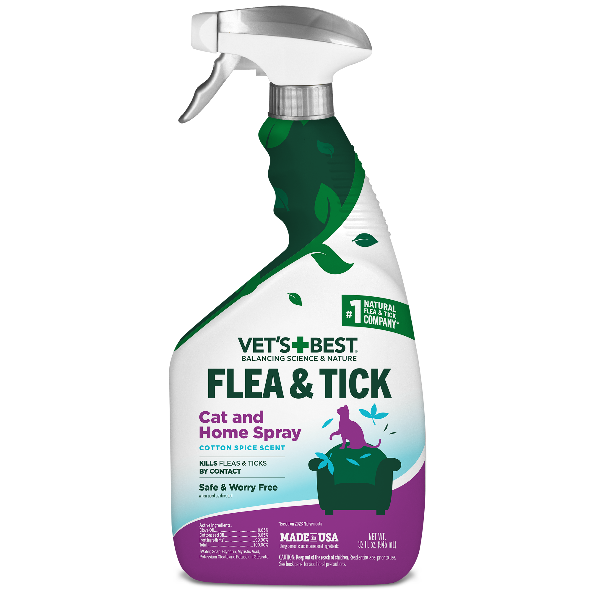 Cat Home Flea and Tick Spray 32oz Vet s Best