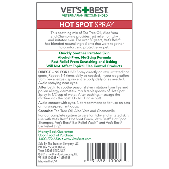 Hot Spot Spray for dogs label